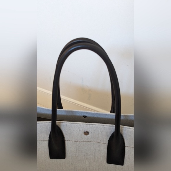 YSL Rive Gauche Large Tote Bag In Printed Canvas And Leather Lin Blanc Like New - Picture 10 of 17